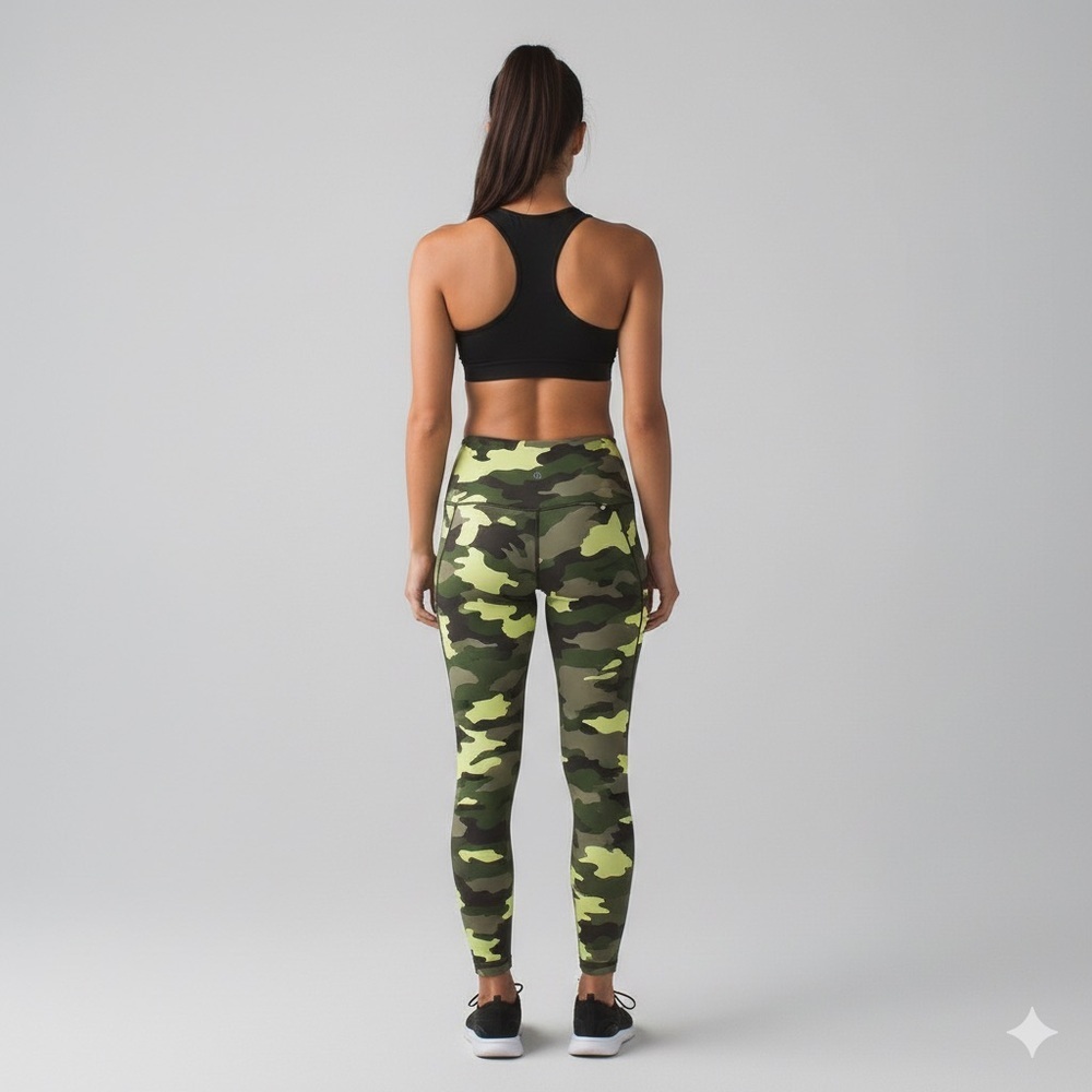 Lululemon Fast and Free High-Rise Tight 25” Pockets - Camo Yellow Multi Size 4 - Picture 3 of 12
